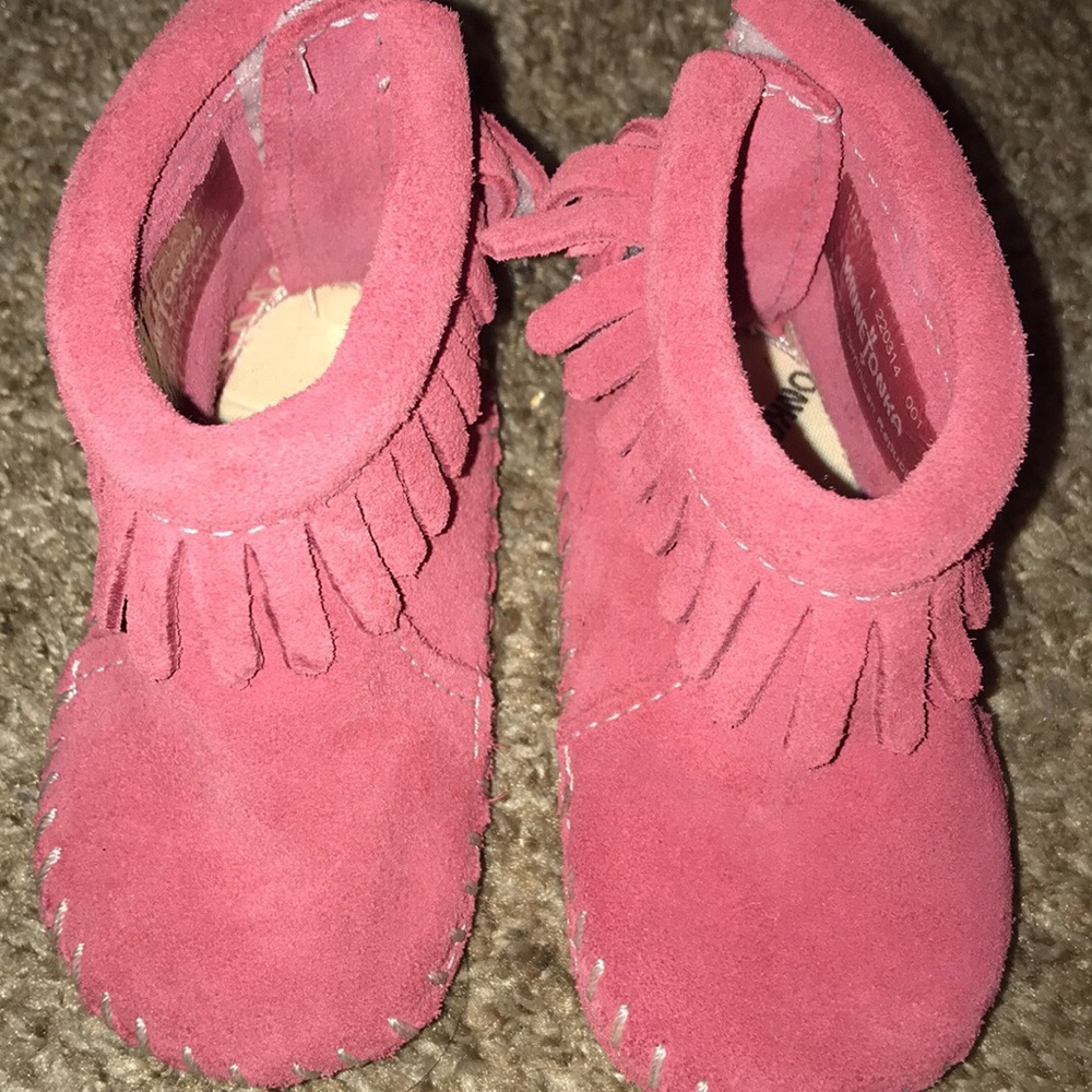 Pink Minnetonka boots